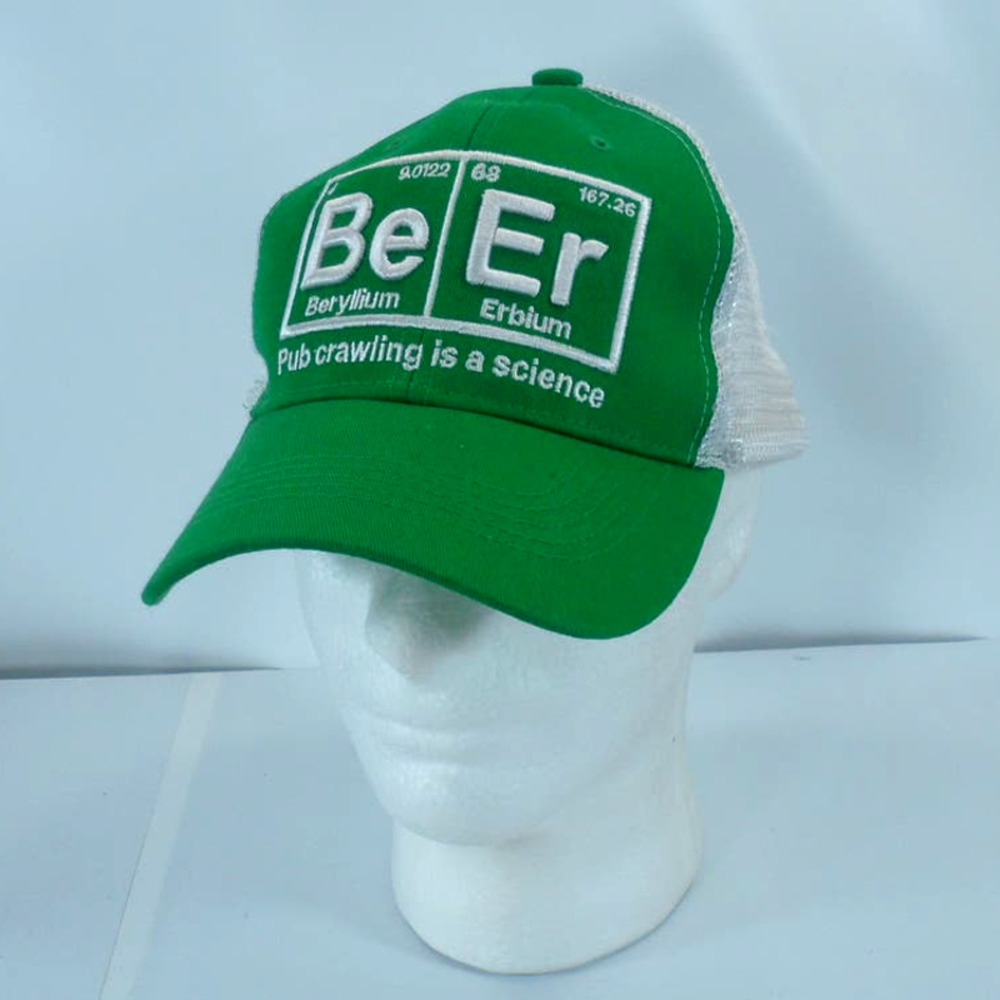 Be Er Beer Pub Crawling is a Science Mesh Strapback Cap Hat Green Barwear